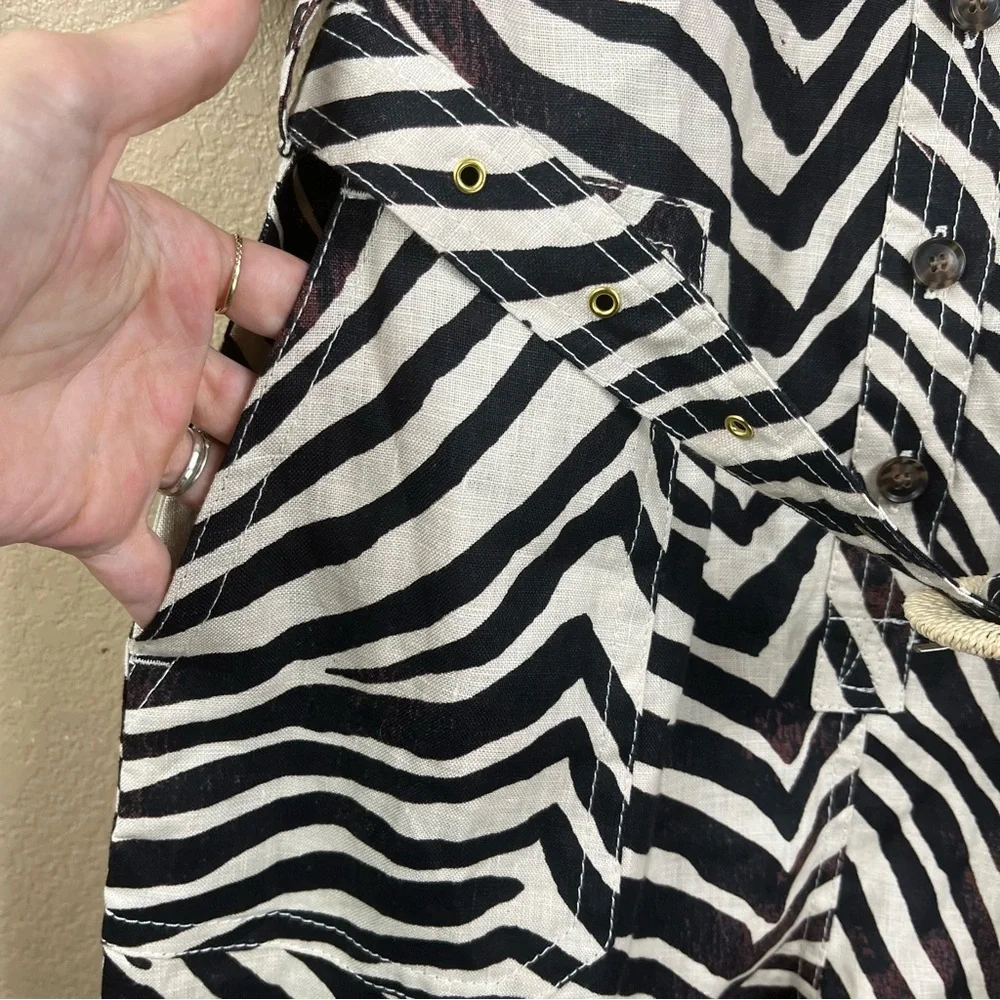 Banana Republic Linen Oversized Zebra Shorts Romper NWOT